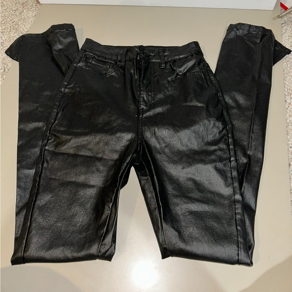 SHEIN Black Faux Leather Trousers